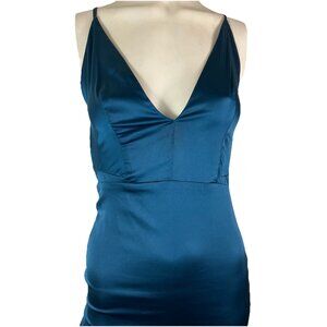 S Renee The Label Teal Satin Plunge Bust Back Cocktail Dress Maxi Ruched